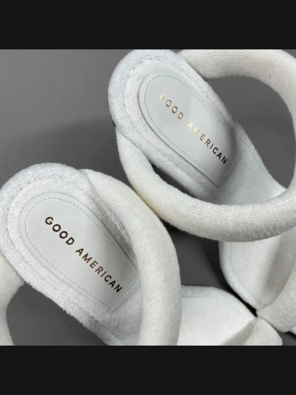 Good American Shoes Womens 10.5 white terry slip on strappy heels summer - Picture 6 of 11